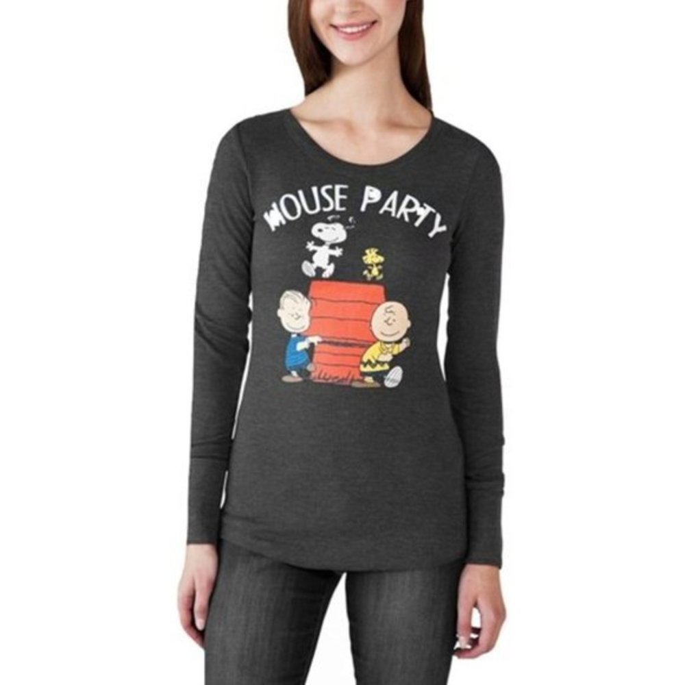Peanuts Snoopy House Party Brunch Juniors Long Sleeve Thermal Waffle Shirt